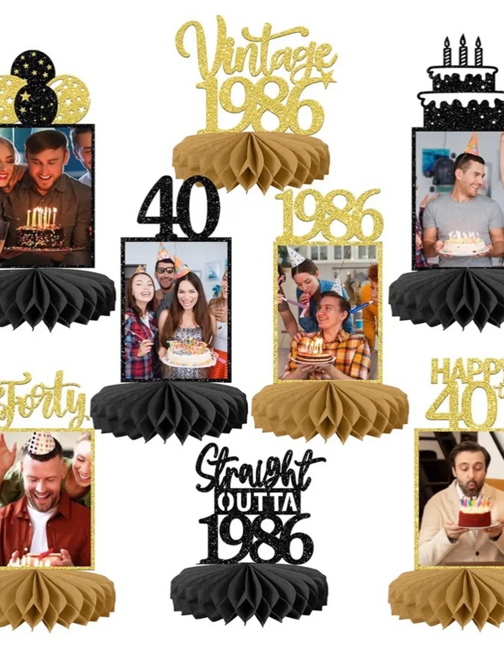 Birthday Table Centerpiece Decorations – Gold & Black (Vintage 1986)